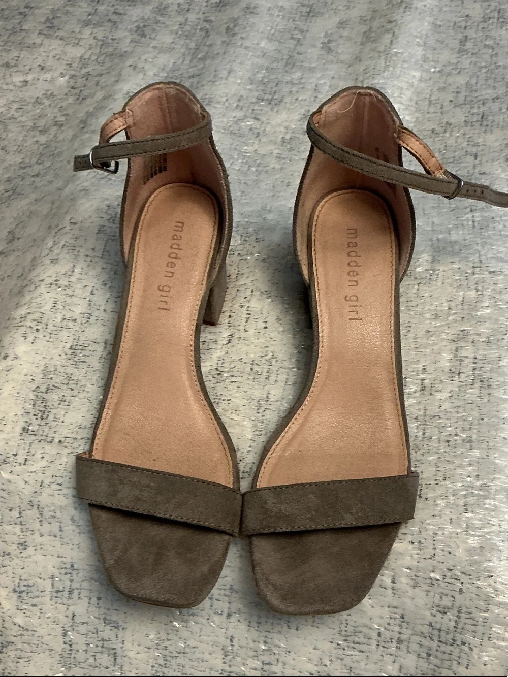 Madden Girl Taupe Suede Like ( Textile) Ankle-Strap Block Heel Sandals